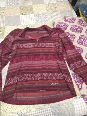 Eddie Bauer Burgundy and Pink Striped Knit Sweater